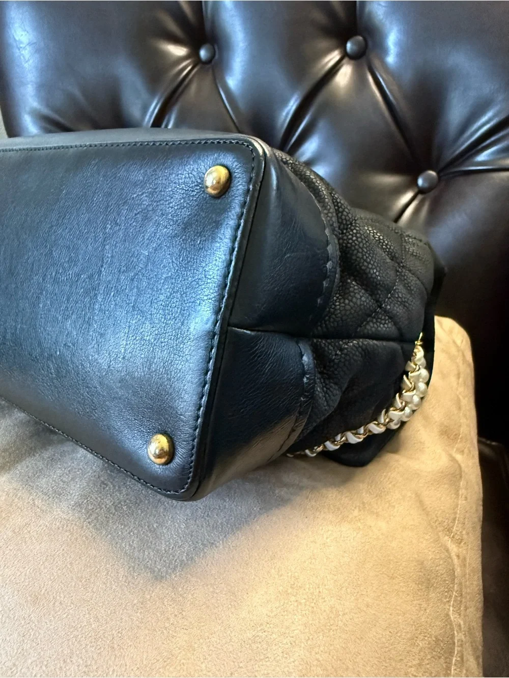 CHANEL Cruise Iridescent Black Caviar Leather Classic Flap Top Handle Kelly Bag